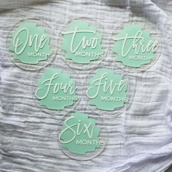 Mint scripty number milestone discs, 12 acrylic discs