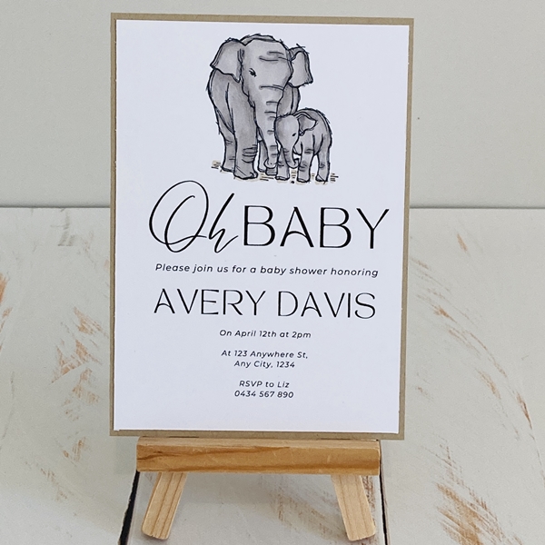 Avery elephant, single full size invitation