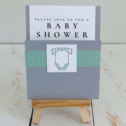 Olivia, single closed pocket size invitation in a mint green colour scheme