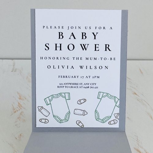 Olivia, single open pocket size invitation in a mint green colour scheme