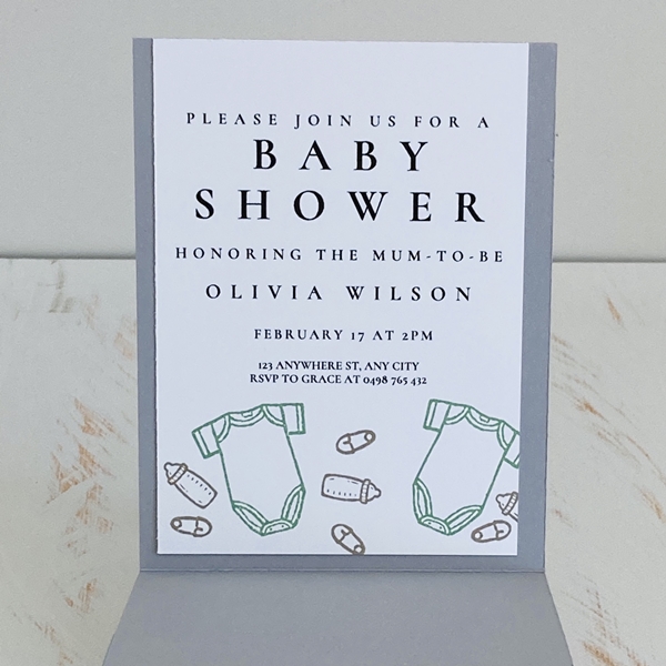 Olivia, single open pocket size invitation in a mint green colour scheme