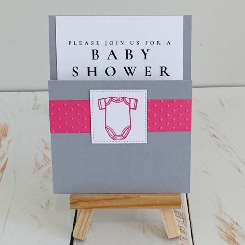 Olivia, single closed pocket size invitation in pink scheme