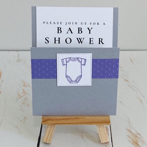 Olivia, single closed pocket size invitation in a purple colour scheme