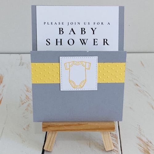 Olivia, single closed pocket size invitation in a yellow colour scheme