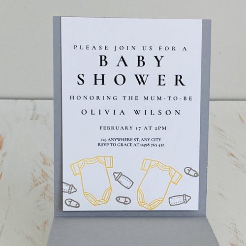 Olivia, single open pocket size invitation in a yellow colour scheme