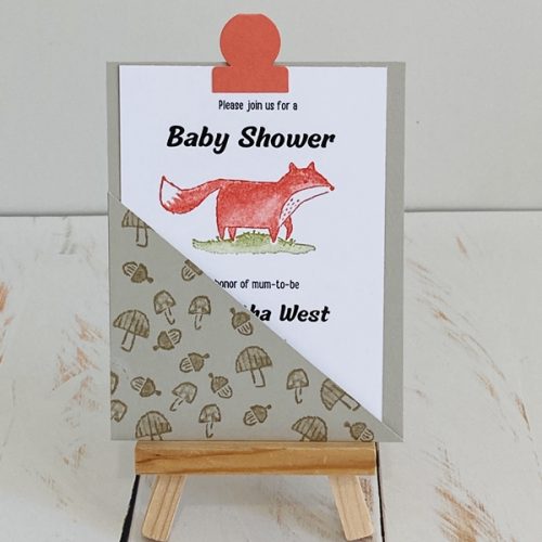 Sam woodland fox, single pocket size invitation