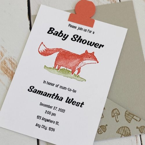 Sam woodland fox, single pocket size invitation