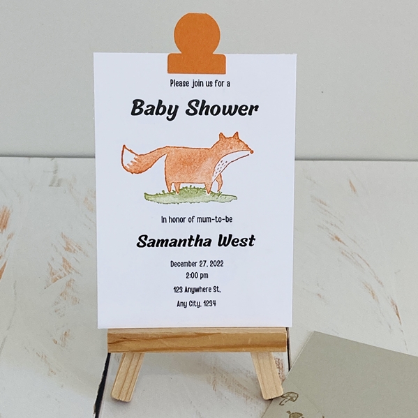 Sam woodland fox, single pocket size invitation