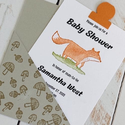 Sam woodland fox, single pocket size invitation