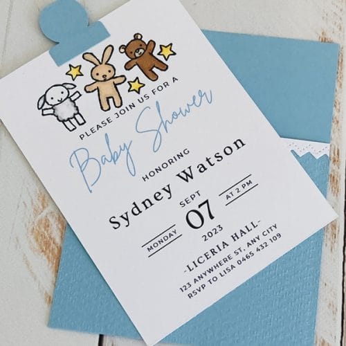 Sydney, single pocket size blue invitation