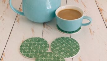 Green motif themed drink coasters, 4 coasters