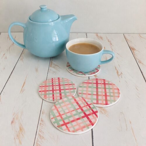 Plaid themed drink coasters, 4 coasters